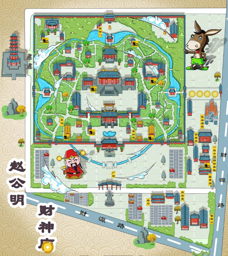 明山寺庙类手绘地图
